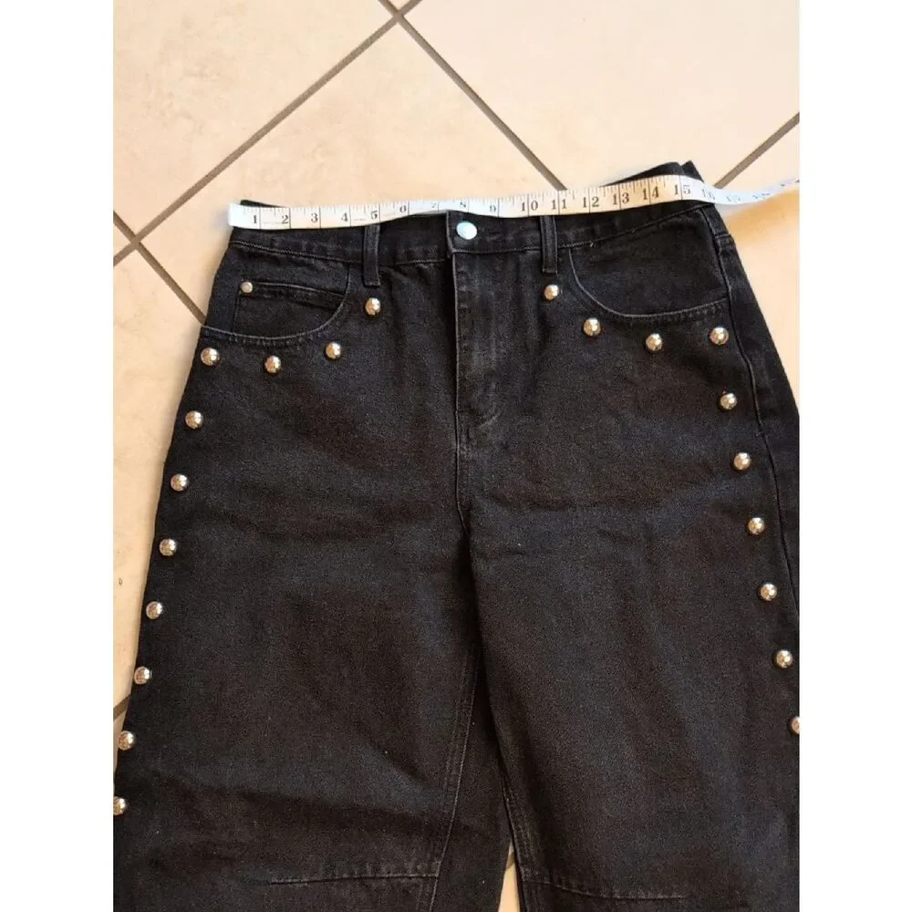 AiiRZ Studded Wide Leg Jeans Black Denim Barrel Pants Size 30 - Picture 11 of 13